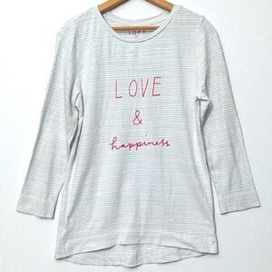 LOFT "Love & Happiness" White Striped Tee - S‎